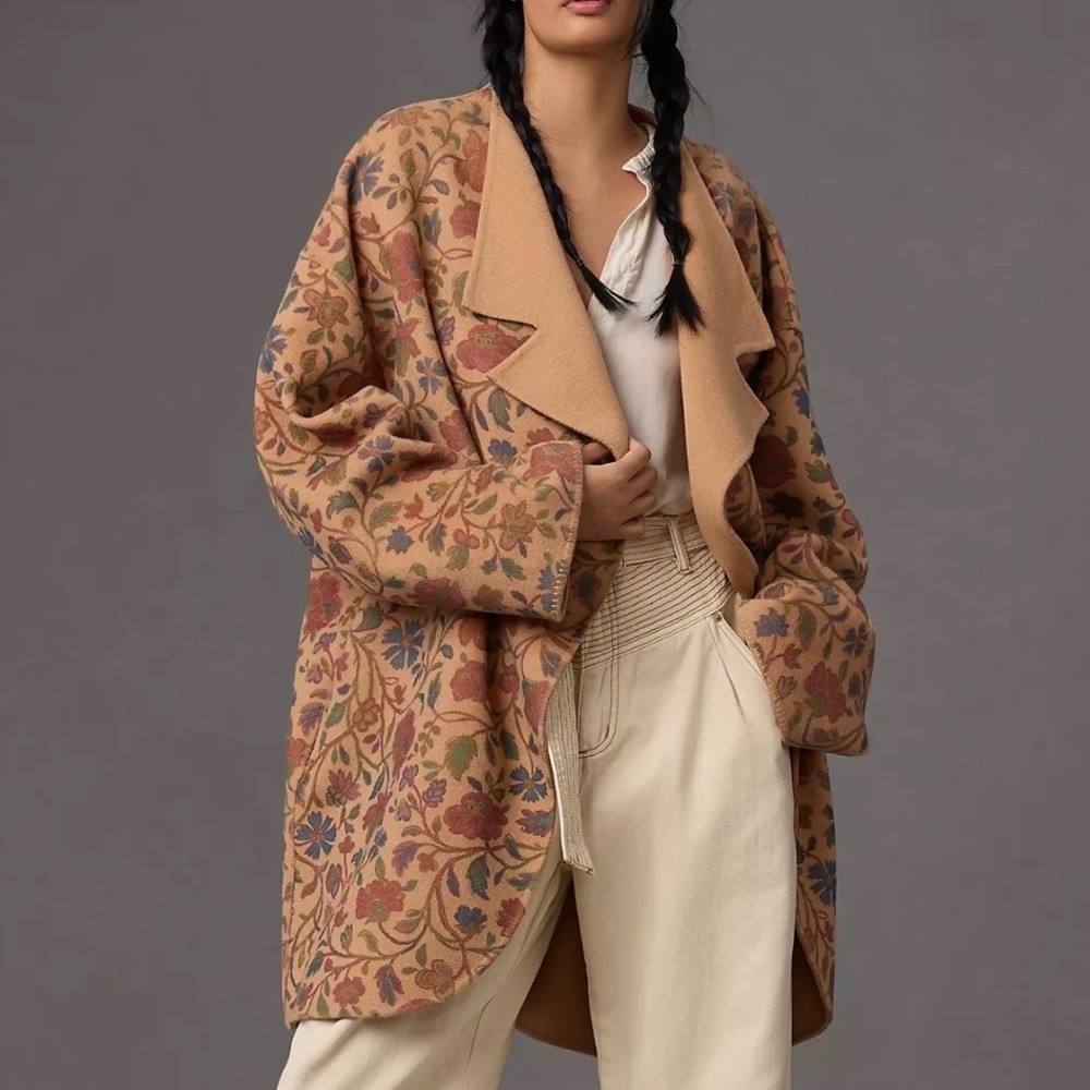 New Rhode Floral Tapestry Oversized Coat Camel Pink Green M/L NWT